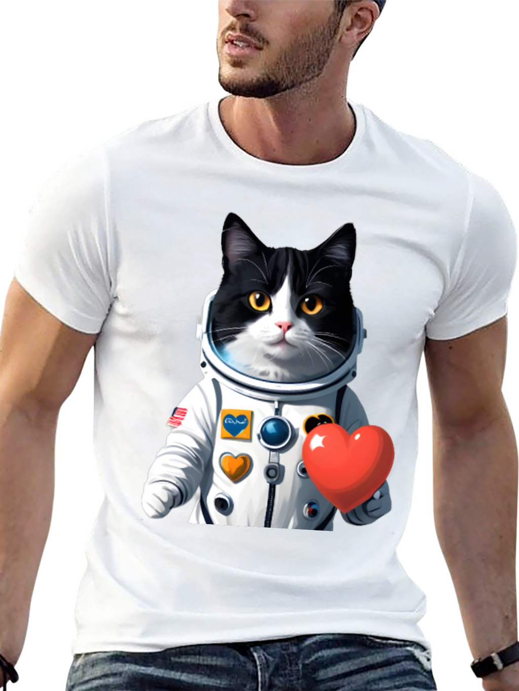 Cat Astronaut with Heart T-Shirt