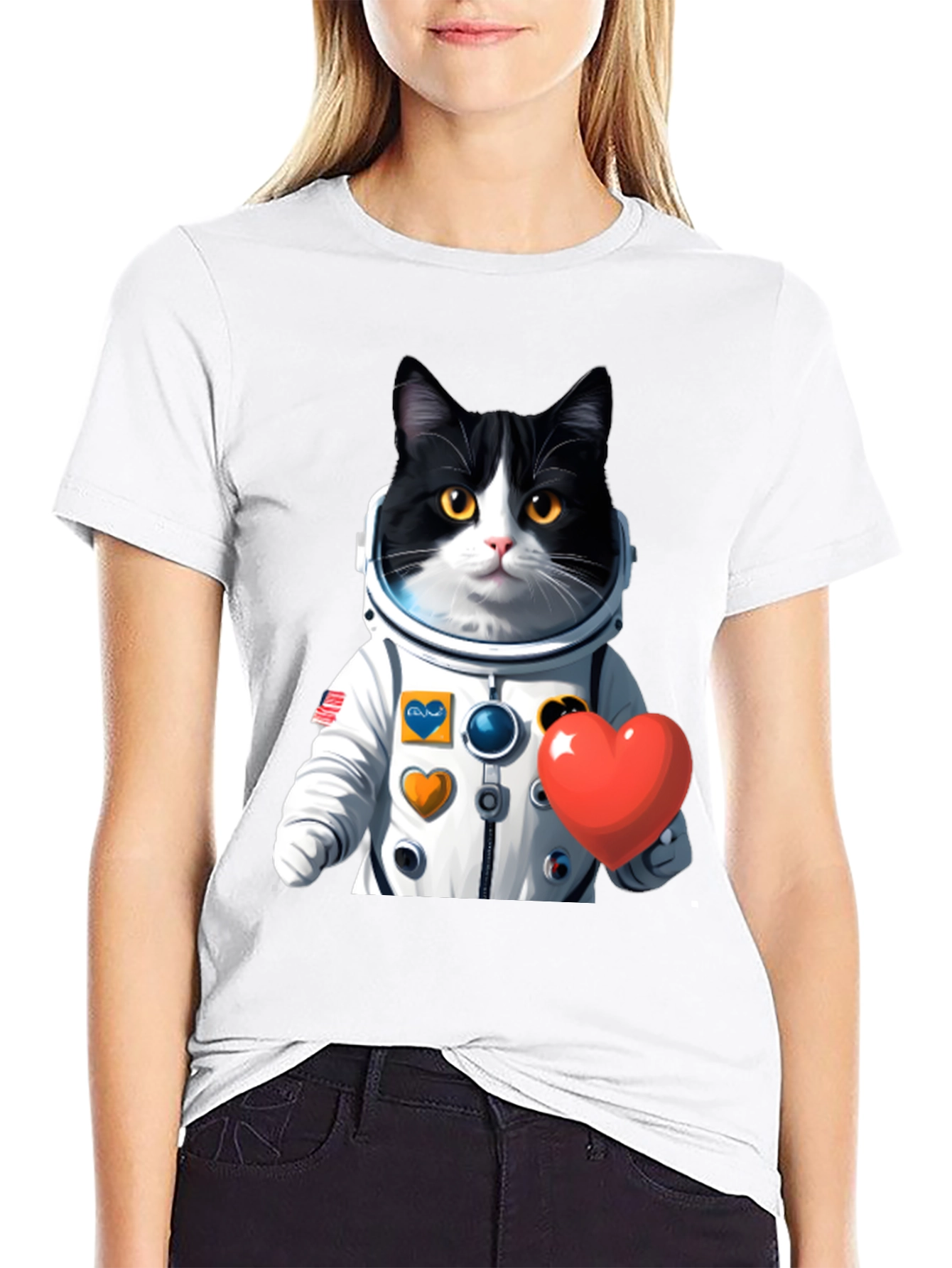 Cat Astronaut with Heart T-Shirt