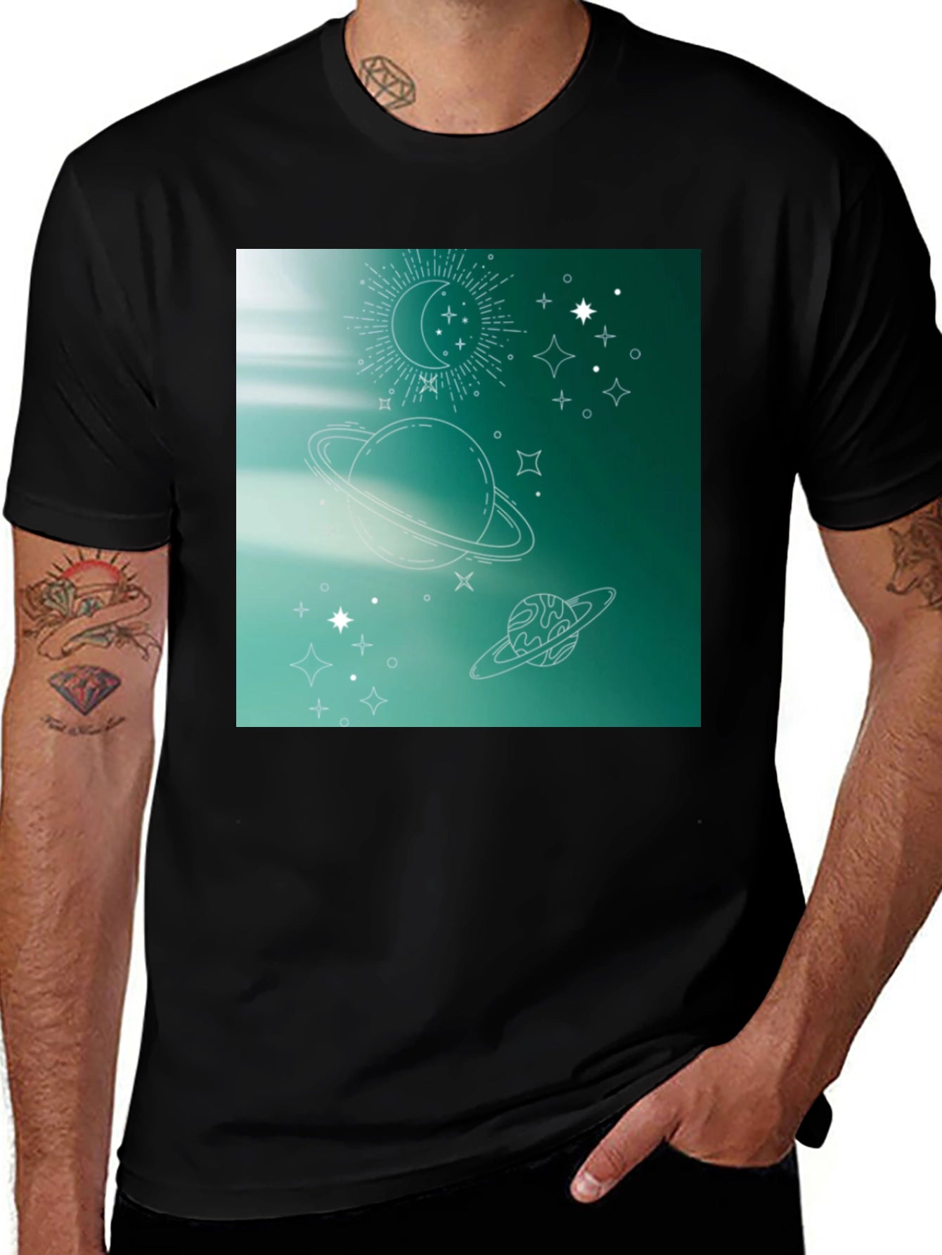 Celestial Print T-Shirt - Black Trendy Space Design