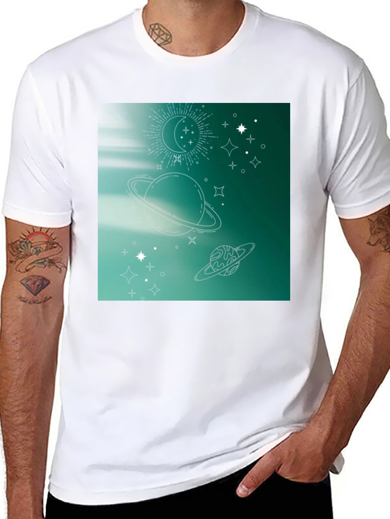 Celestial Print T-Shirt - Black Trendy Space Design
