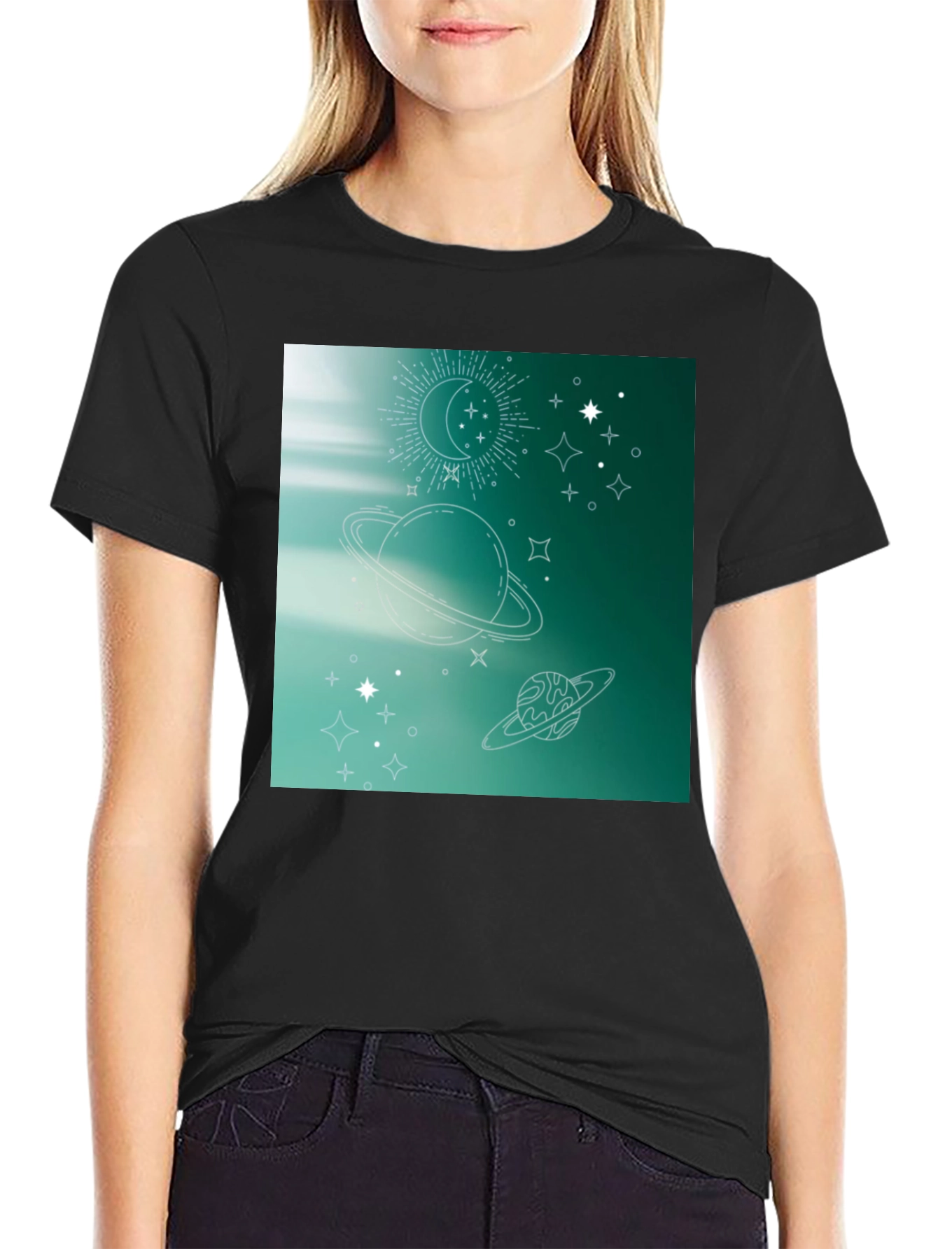 Celestial Print T-Shirt - Black Trendy Space Design