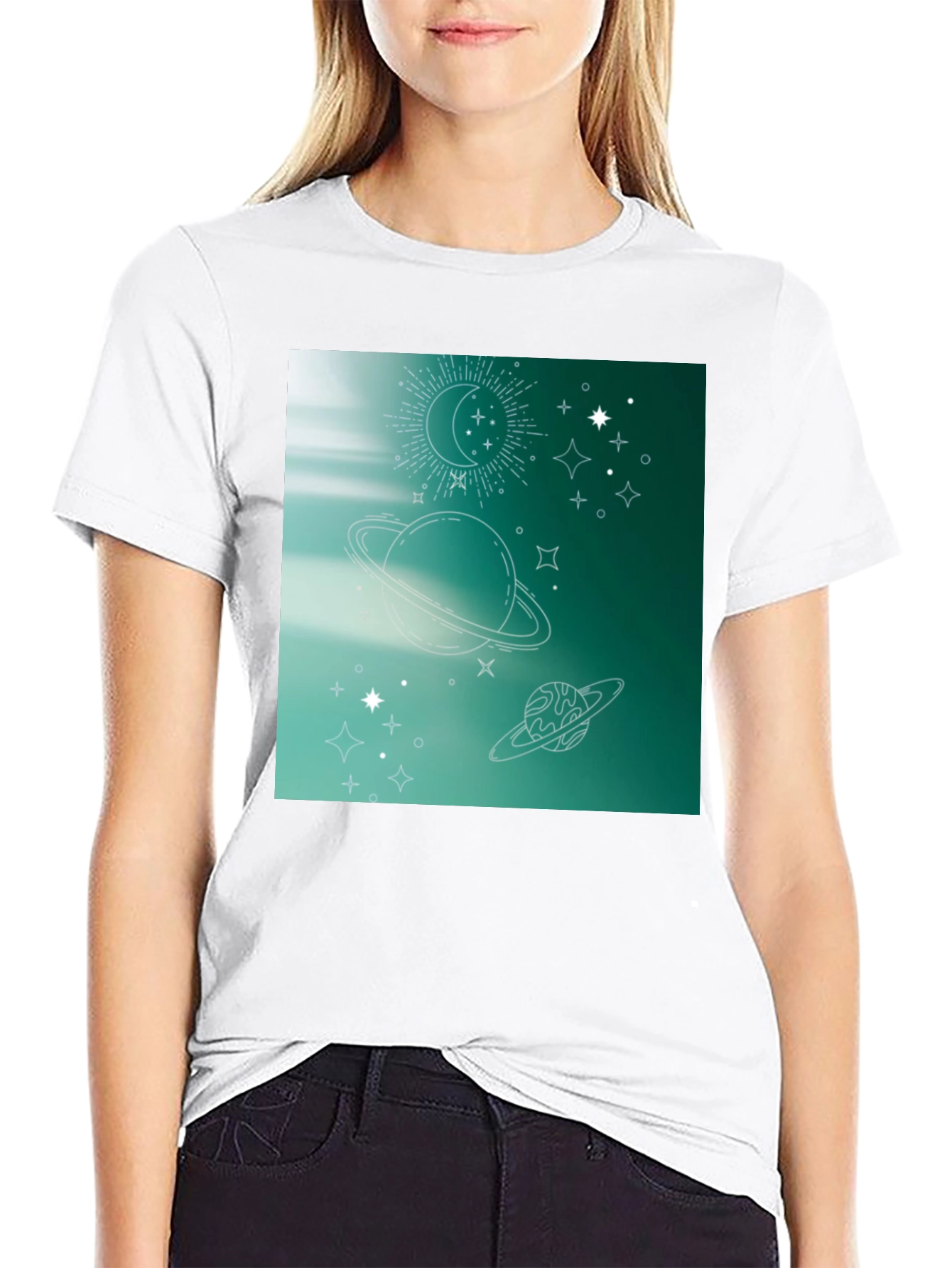 Celestial Print T-Shirt - Black Trendy Space Design