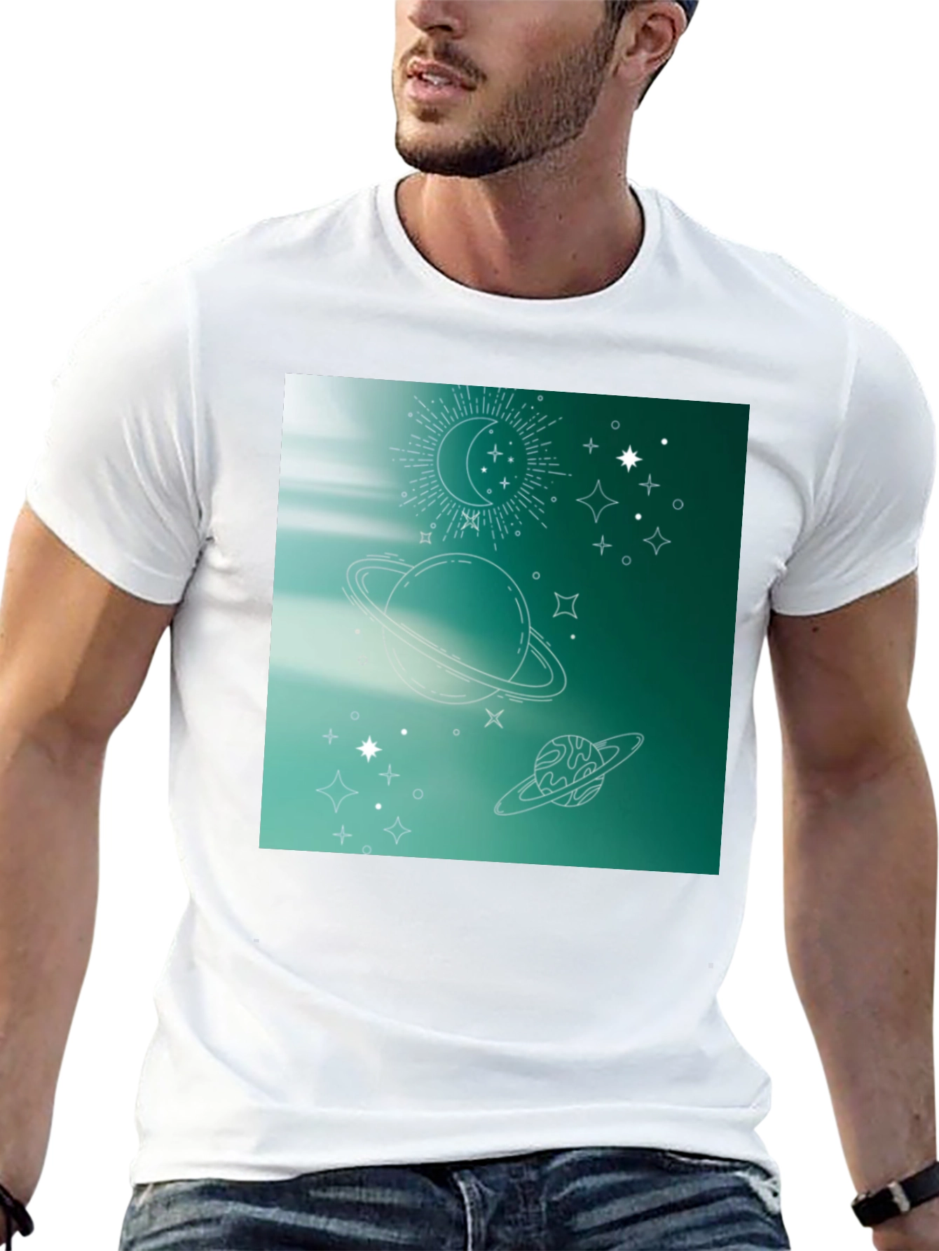Celestial Print T-Shirt - Black Trendy Space Design