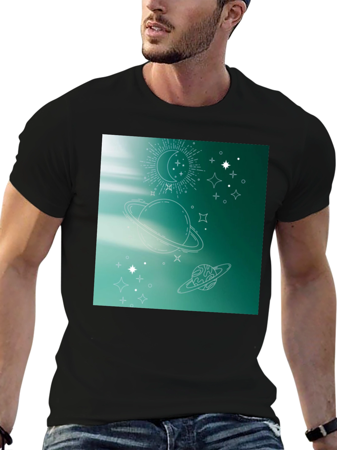 Celestial Print T-Shirt - Black Trendy Space Design