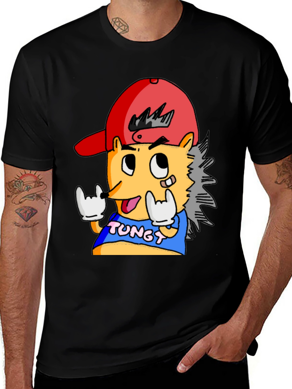 Cartoon Character Graphic Tee - Black