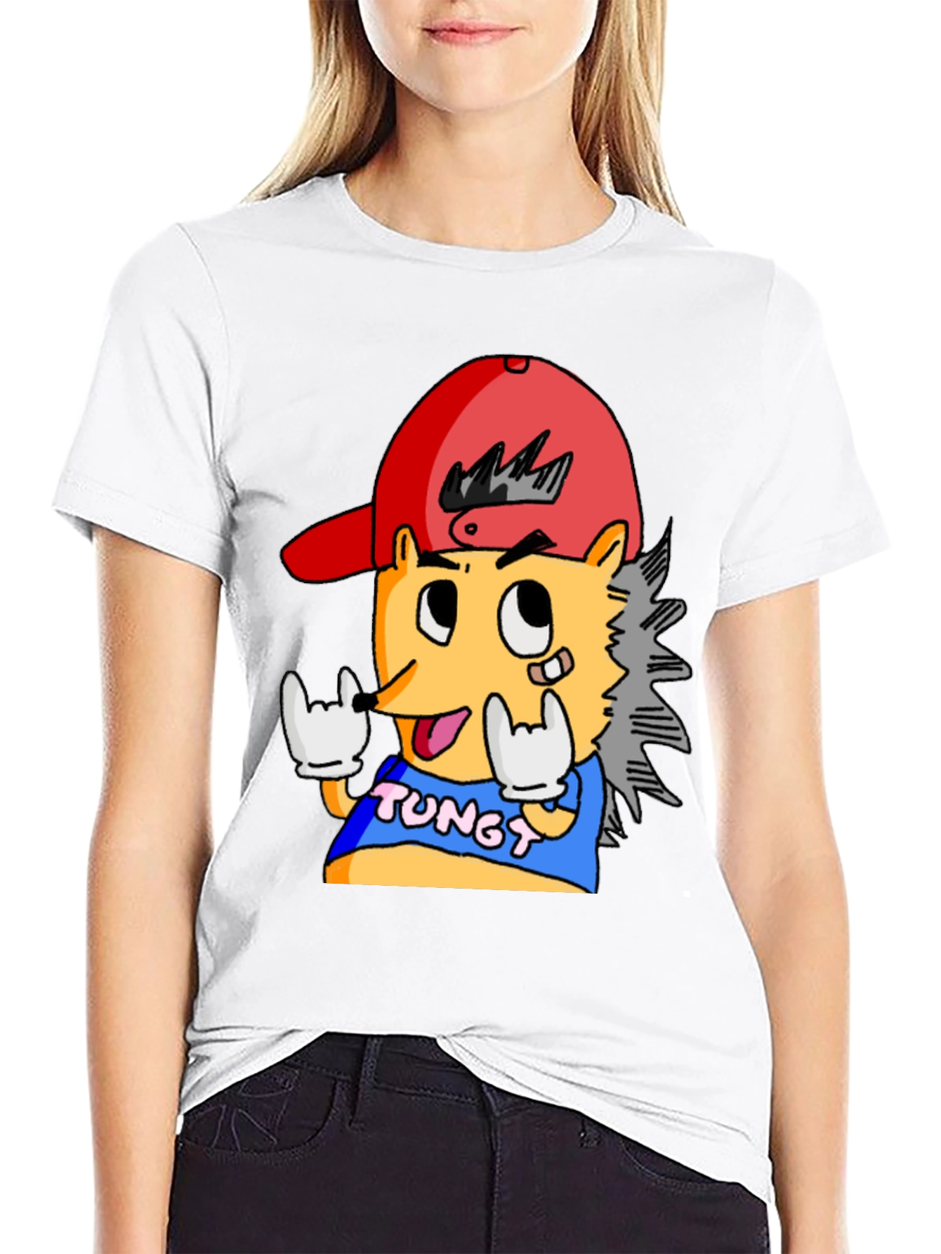 Cartoon Character Graphic Tee - Black