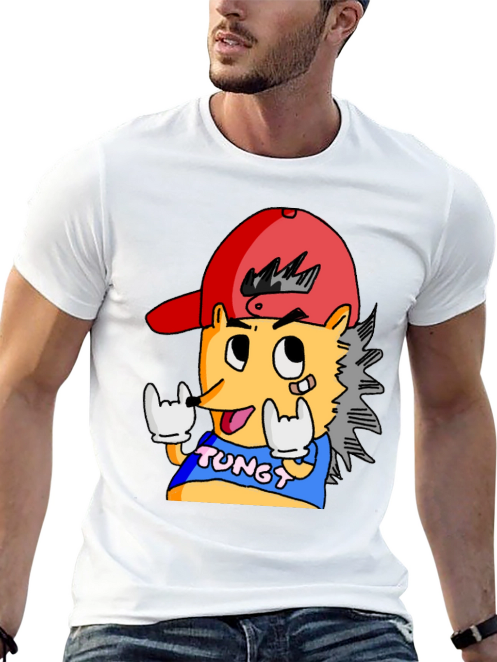 Cartoon Character Graphic Tee - Black