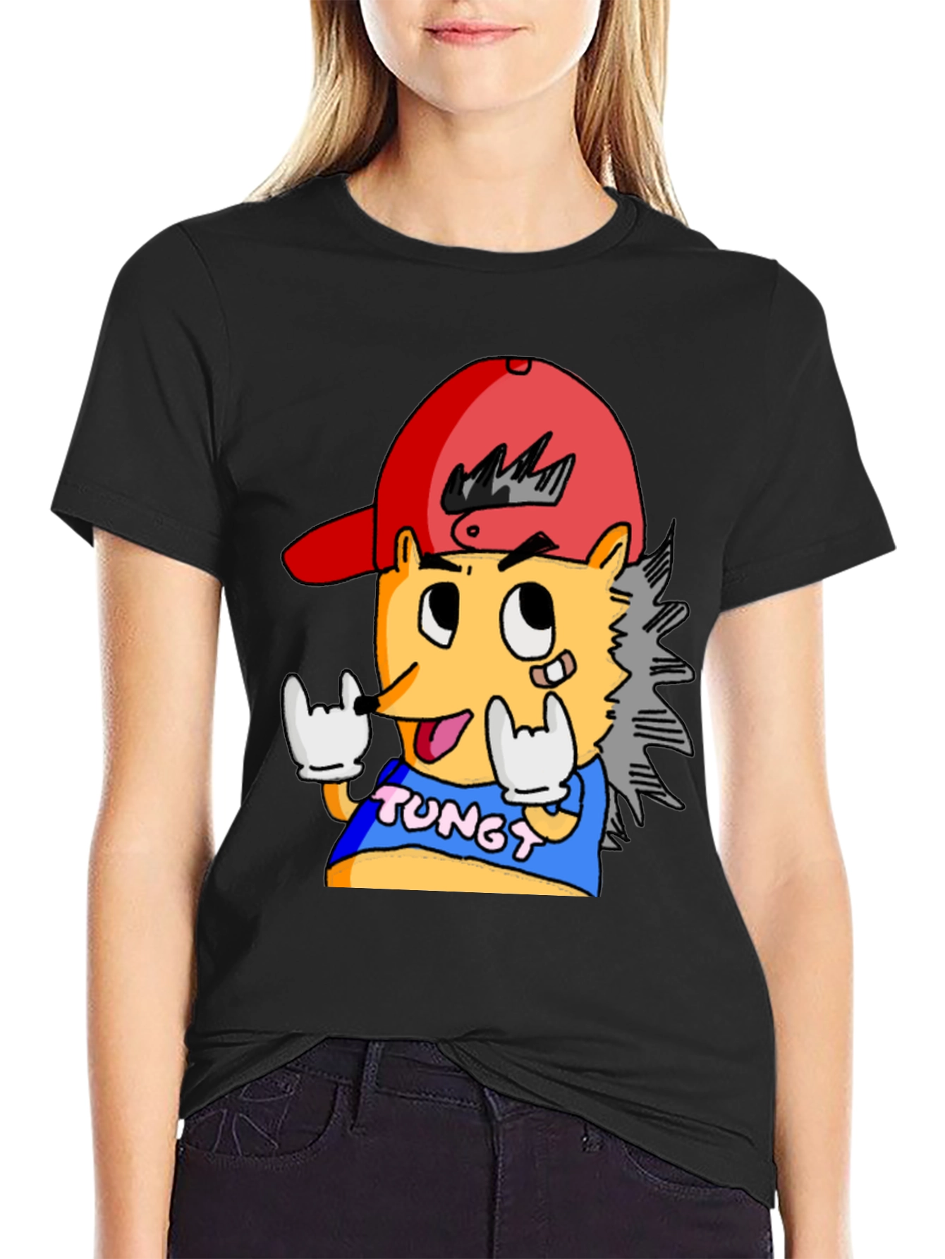 Cartoon Character Graphic Tee - Black