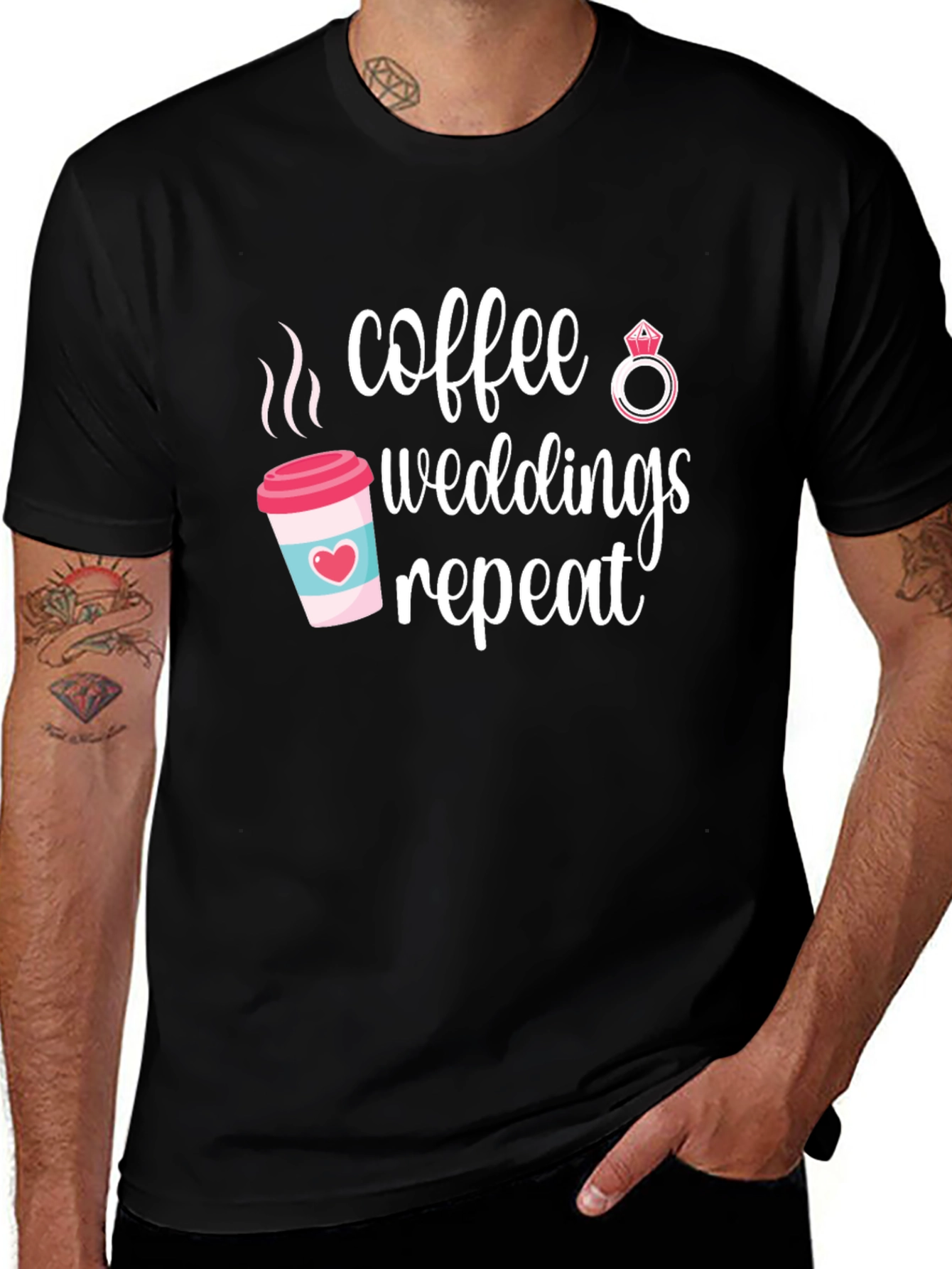 Coffee Weddings Repeat Graphic Tee - Black