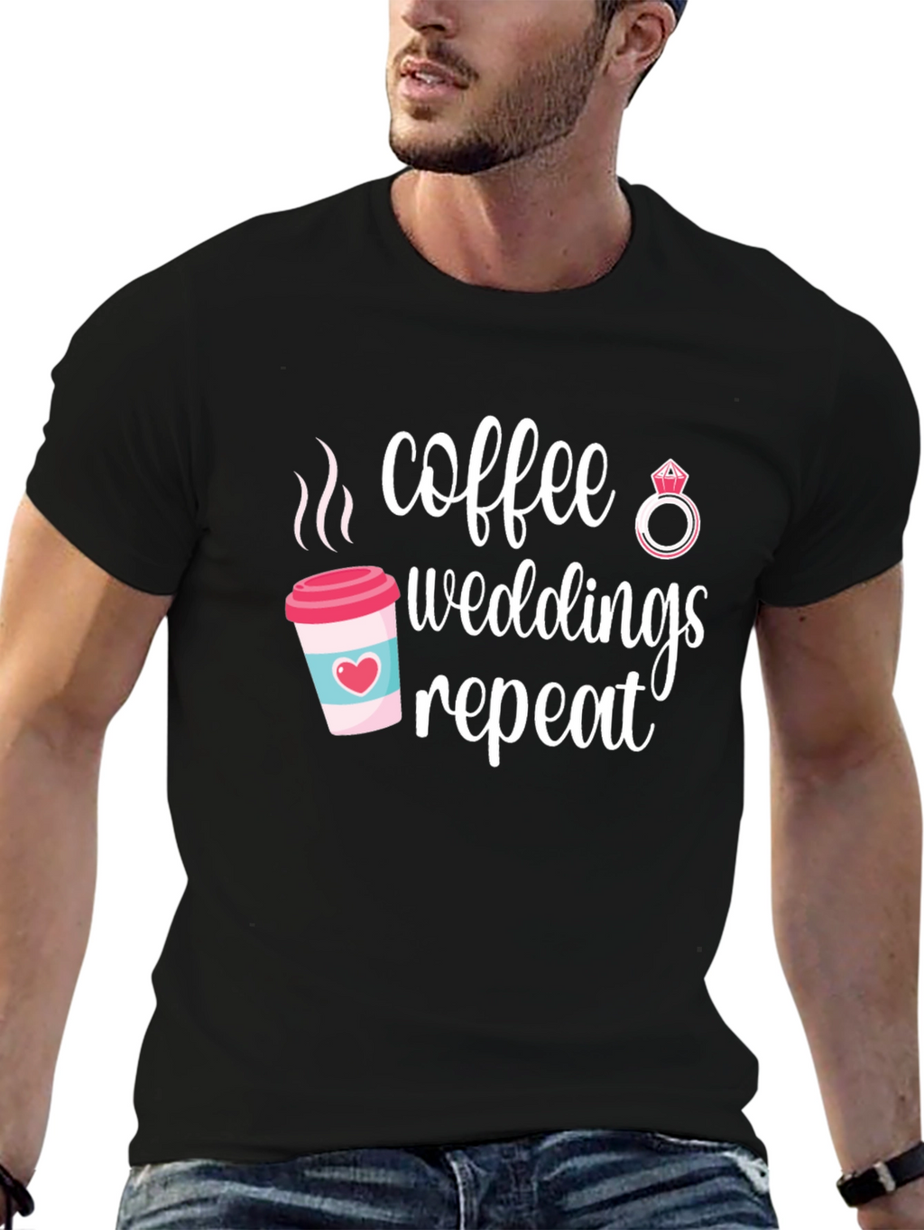 Coffee Weddings Repeat Graphic Tee - Black