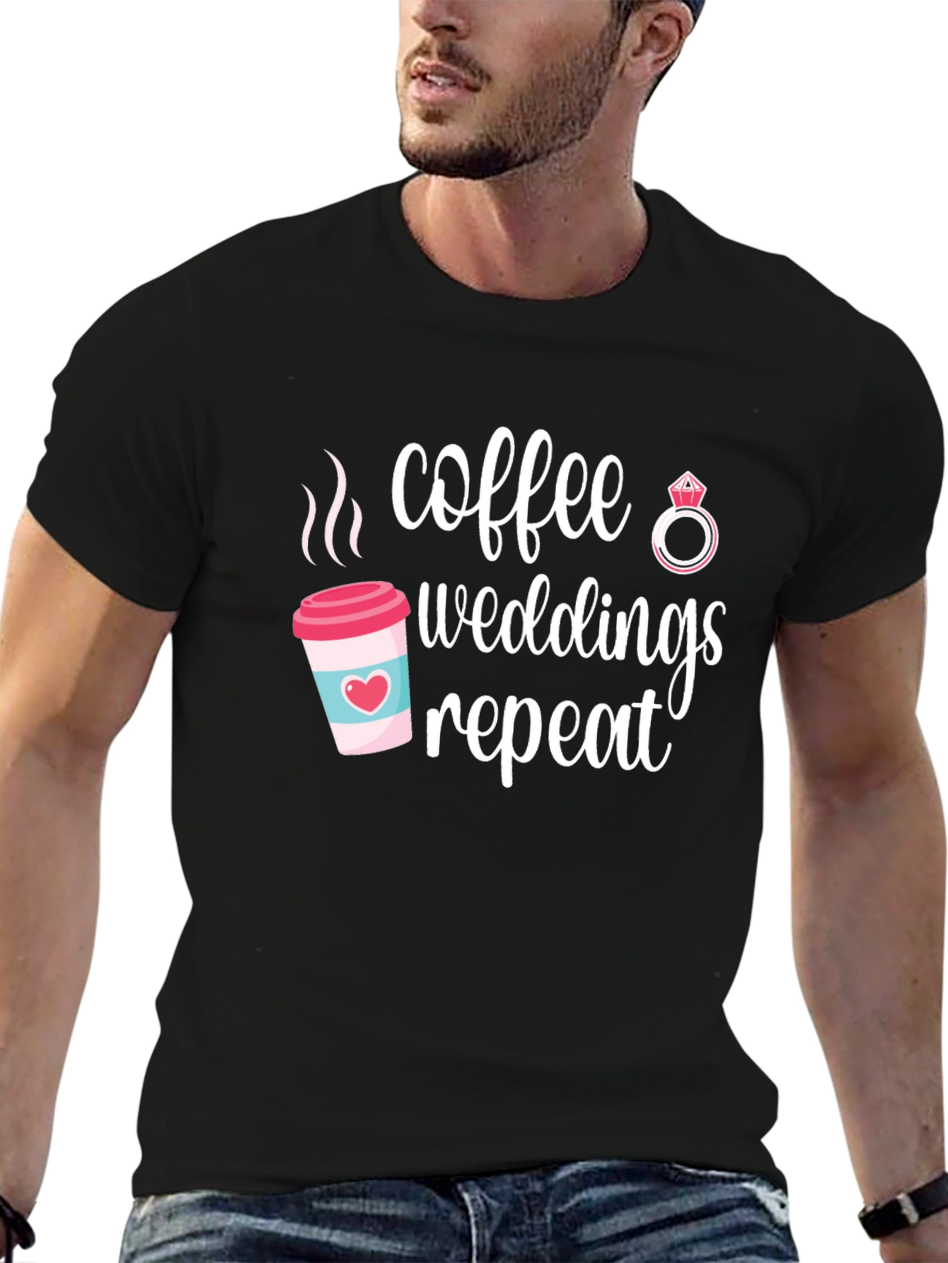 Coffee Weddings Repeat Graphic Tee - Black