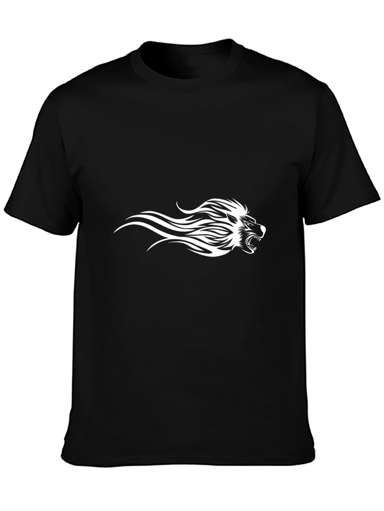 Black Tee with Fierce White Lion Design