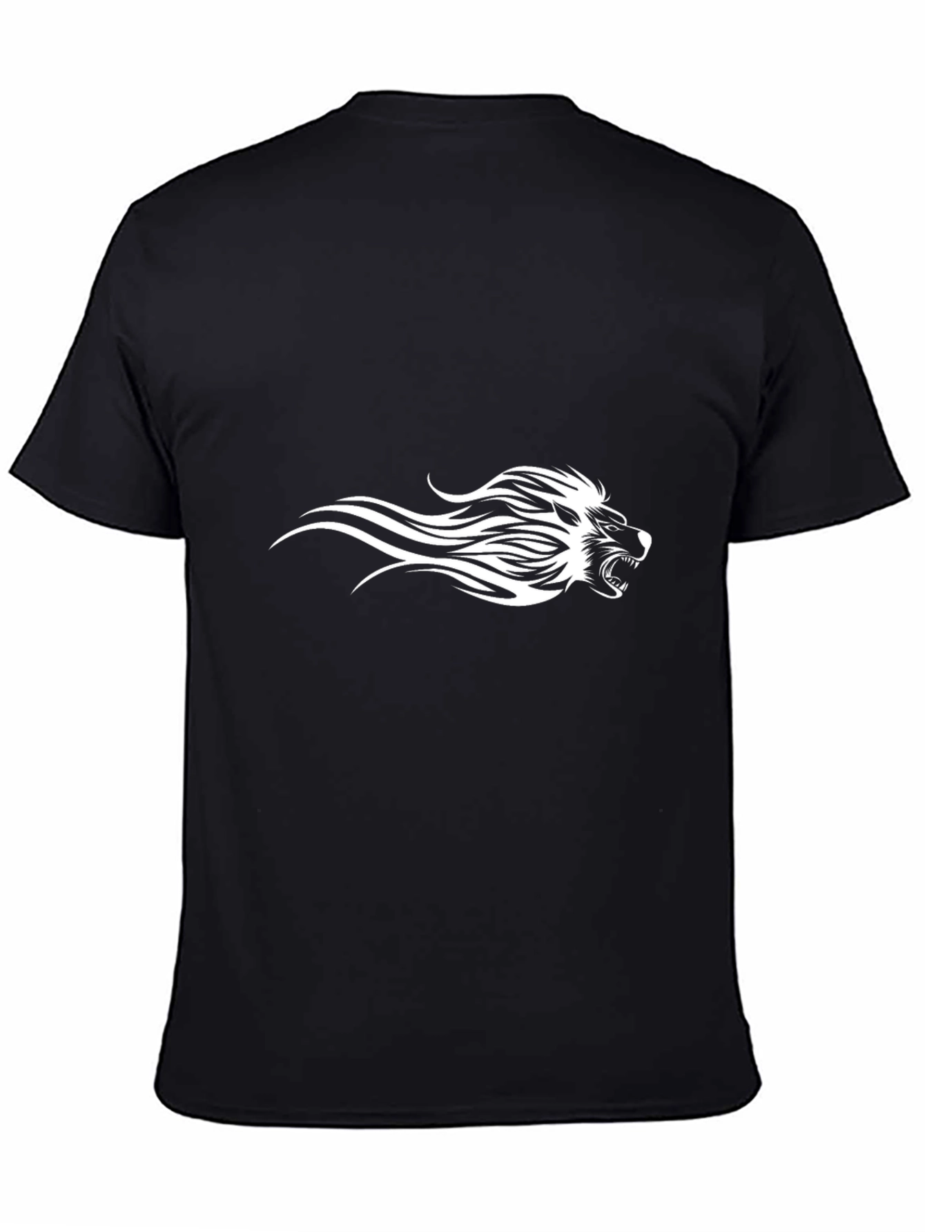 Black Tee with Fierce White Lion Design