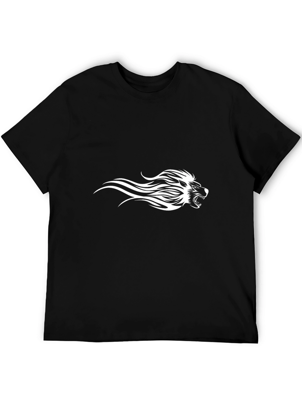 Black Tee with Fierce White Lion Design