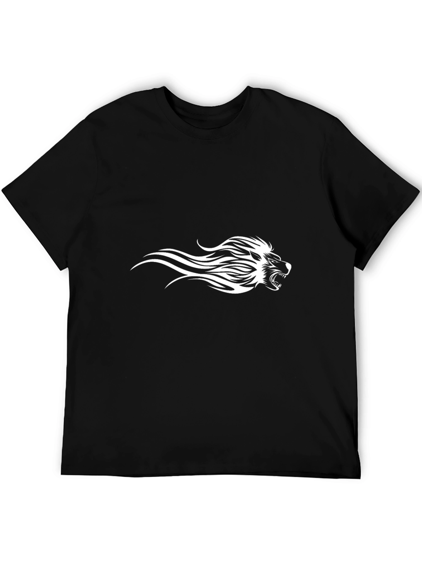 Black Tee with Fierce White Lion Design