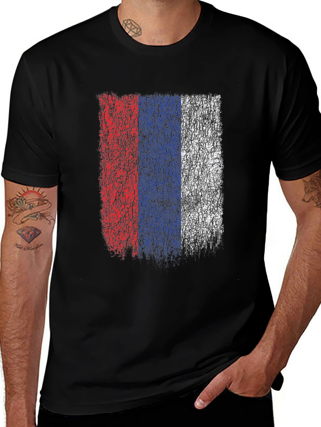 Distressed Russia Flag Graphic Tee - Black