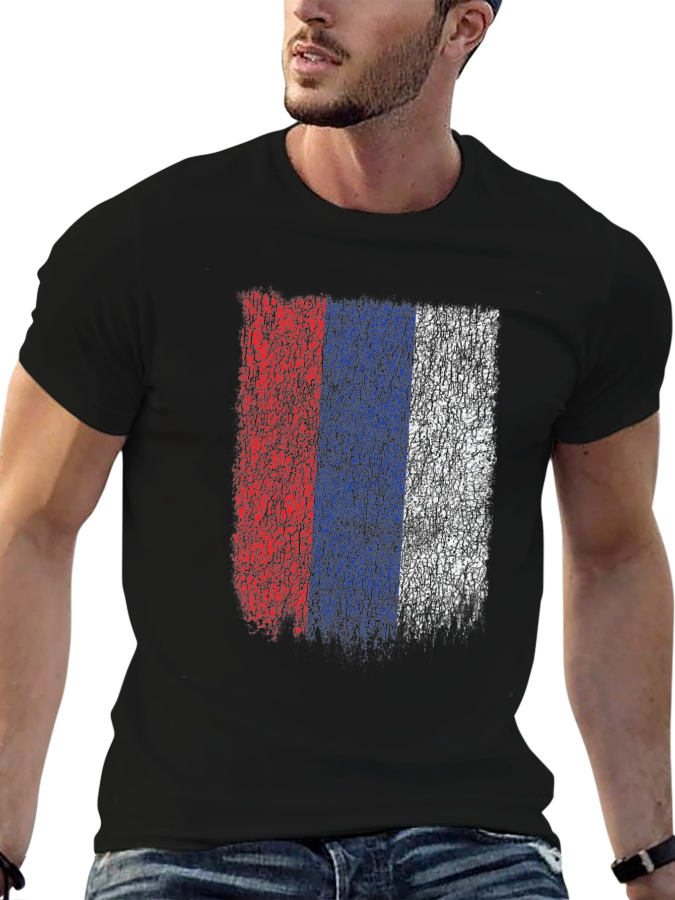 Distressed Russia Flag Graphic Tee - Black