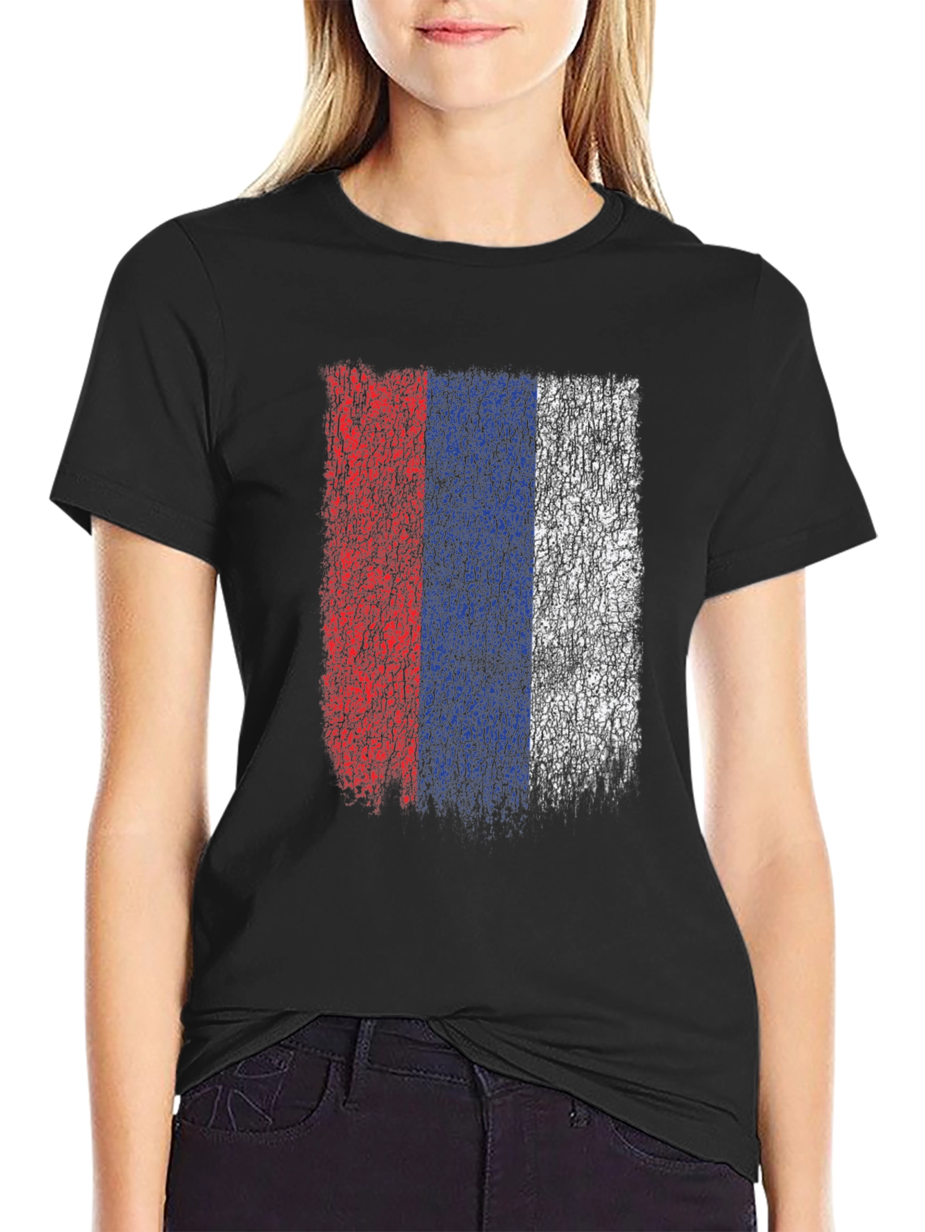 Distressed Russia Flag Graphic Tee - Black