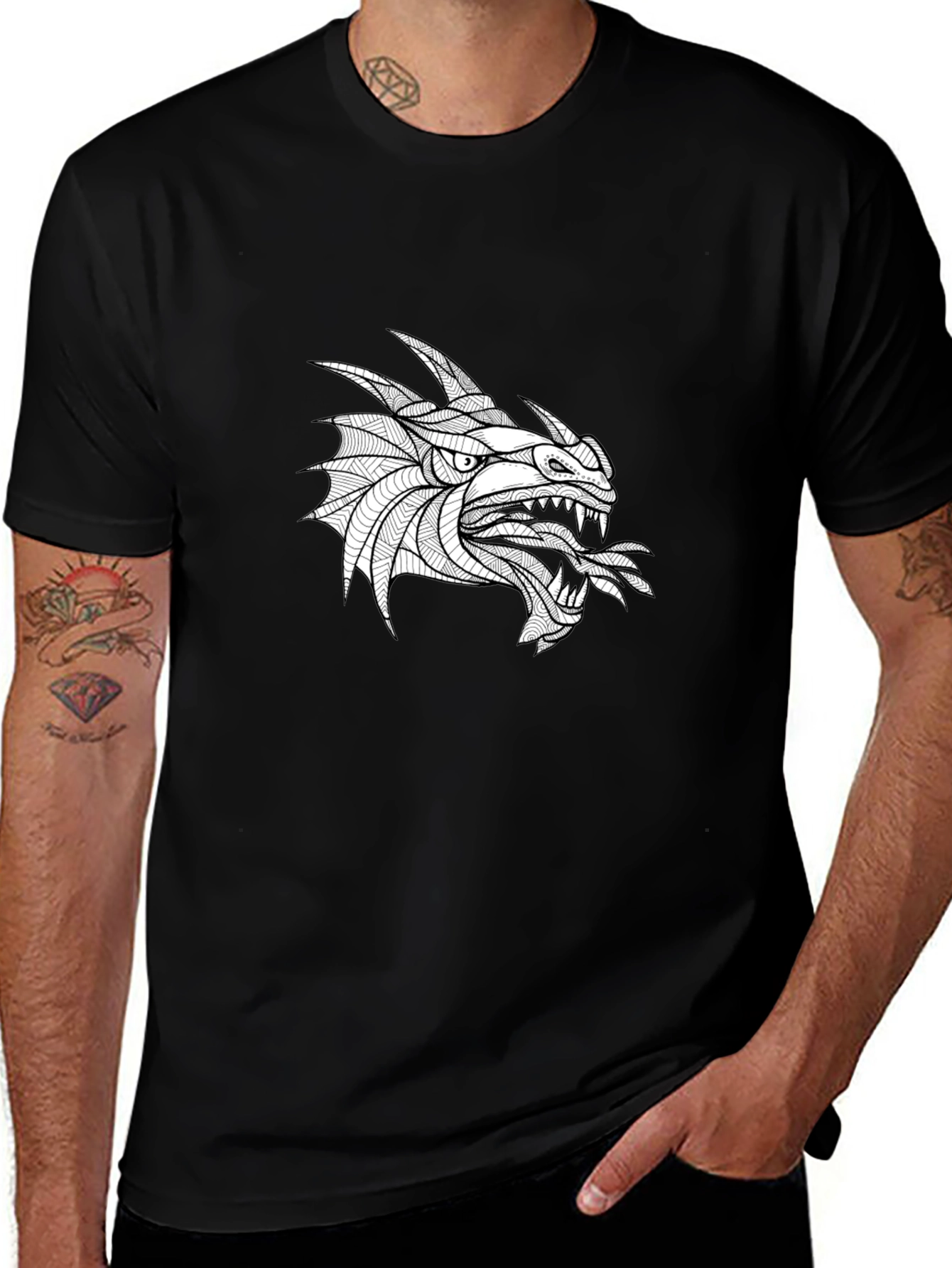 Dragon Graphic Tee - Bold Black Cotton T-Shirt