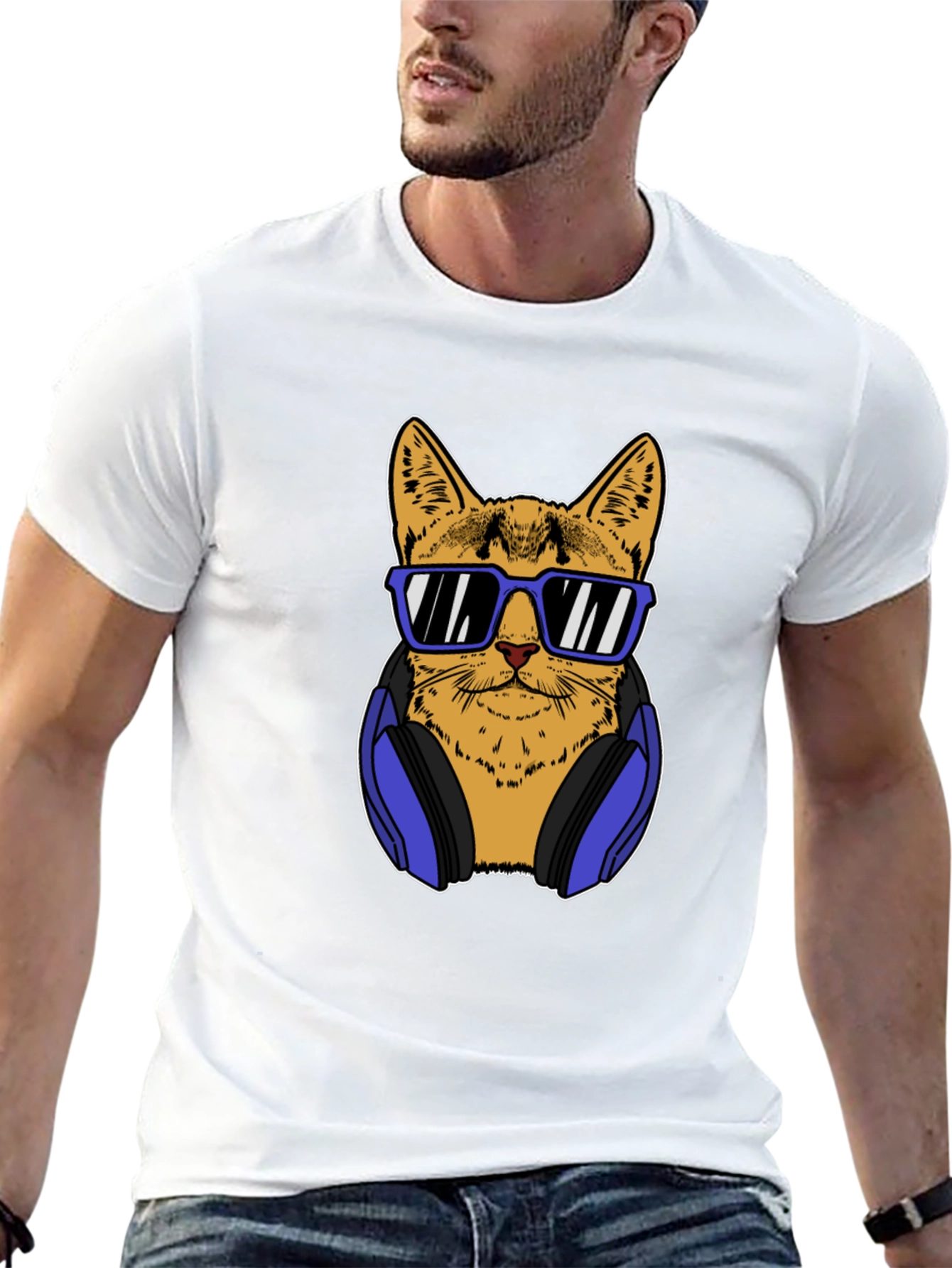Cool Cat Tee: Sunglasses & Headphones Graphic T-Shirt