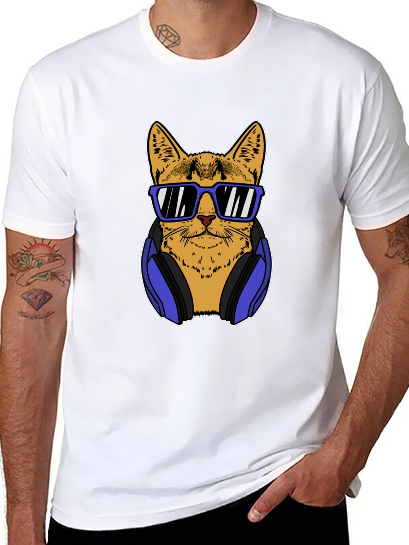 Cool Cat Tee: Sunglasses & Headphones Graphic T-Shirt