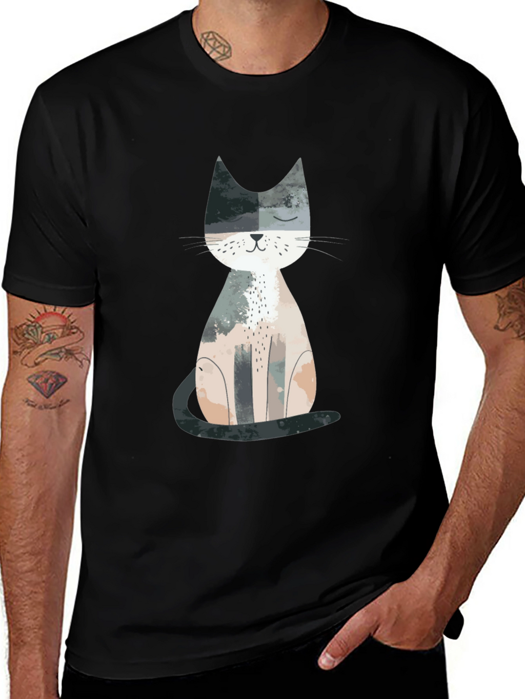 Cute Cat Graphic Print Crew Neck T-Shirt