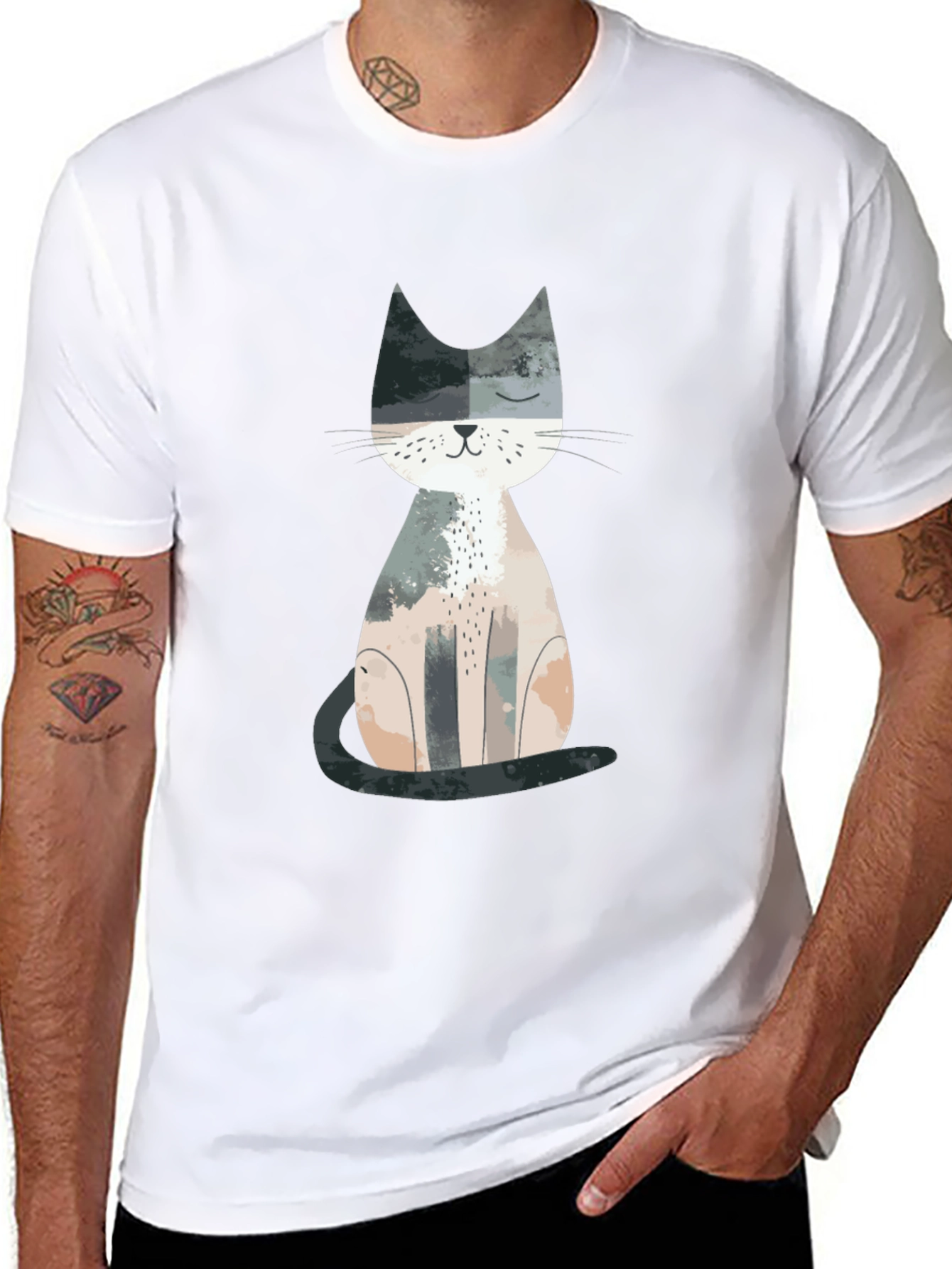 Cute Cat Graphic Print Crew Neck T-Shirt