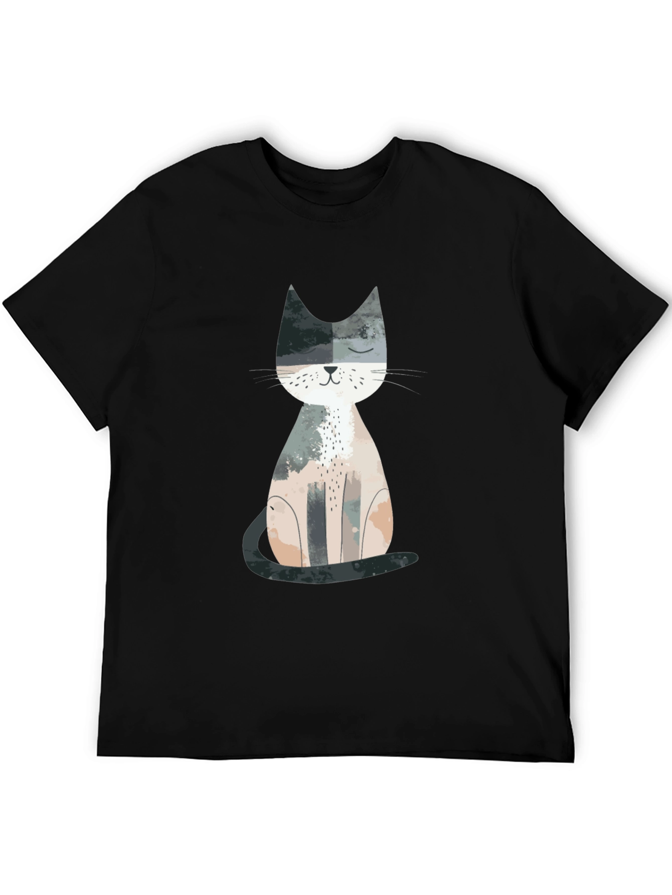 Cute Cat Graphic Print Crew Neck T-Shirt