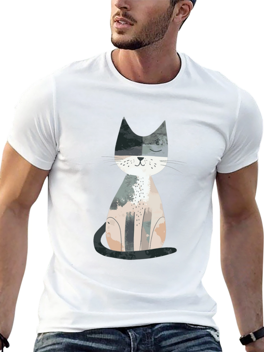 Cute Cat Graphic Print Crew Neck T-Shirt