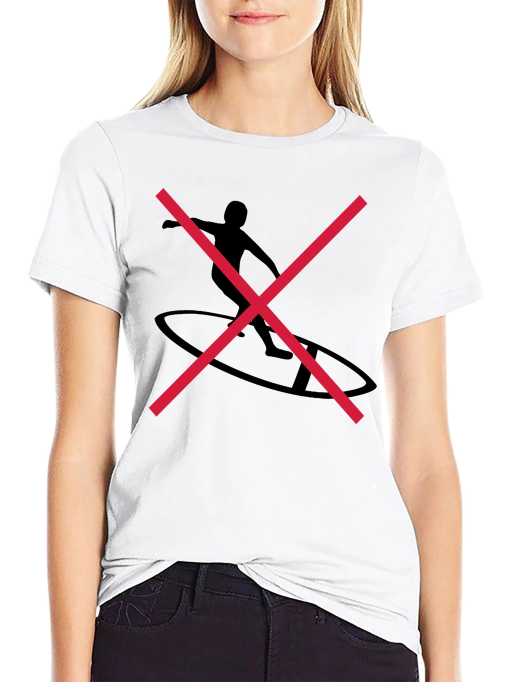 Black Graphic Tee with Surfer Silhouette