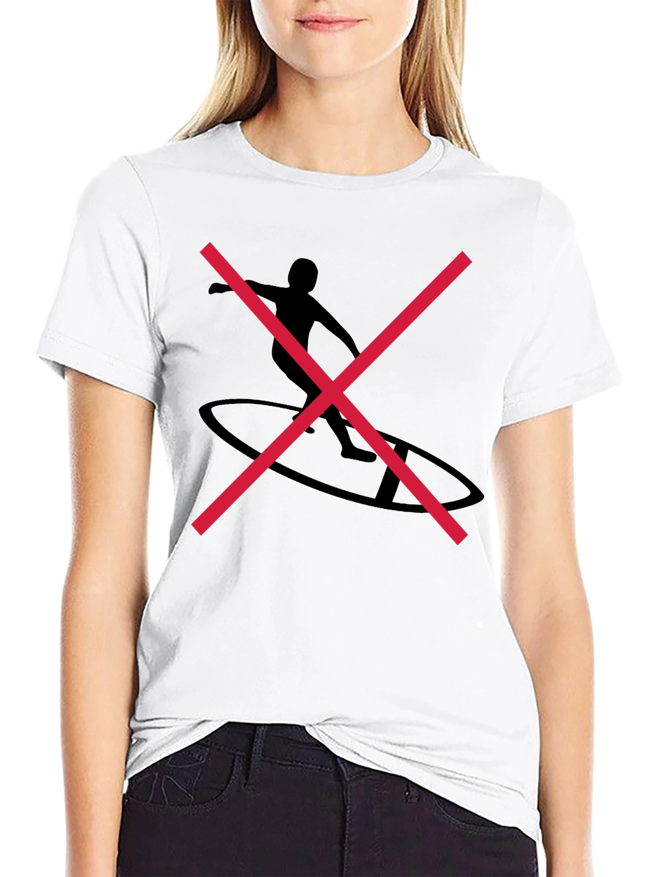Black Graphic Tee with Surfer Silhouette