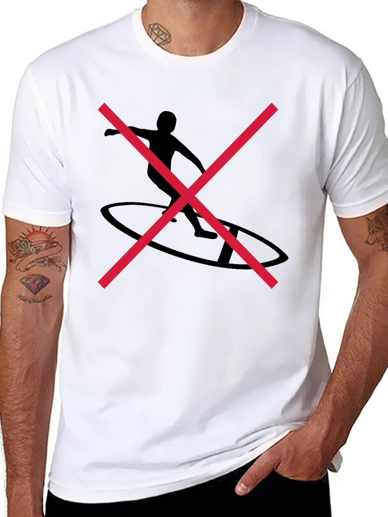 Black Graphic Tee with Surfer Silhouette