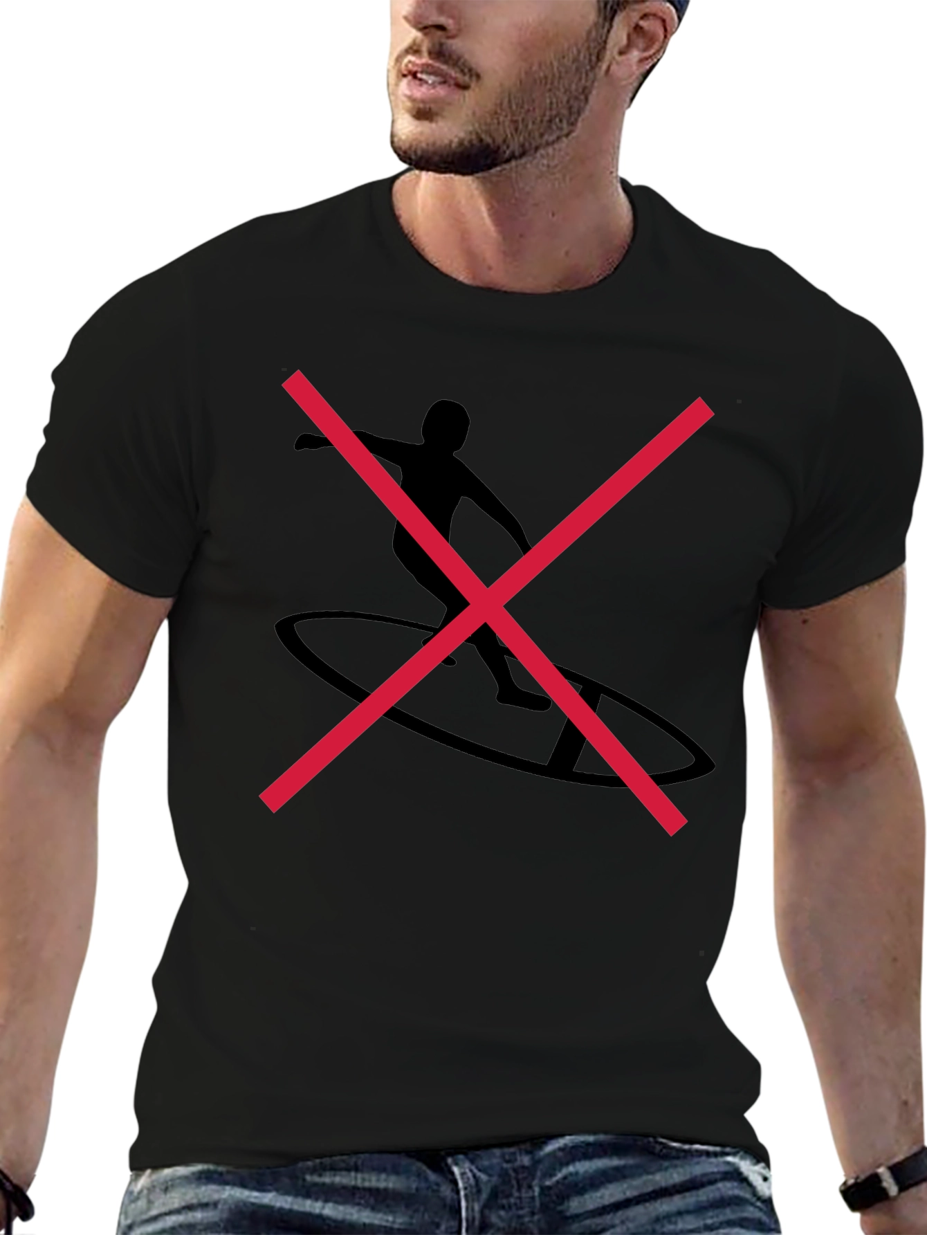 Black Graphic Tee with Surfer Silhouette