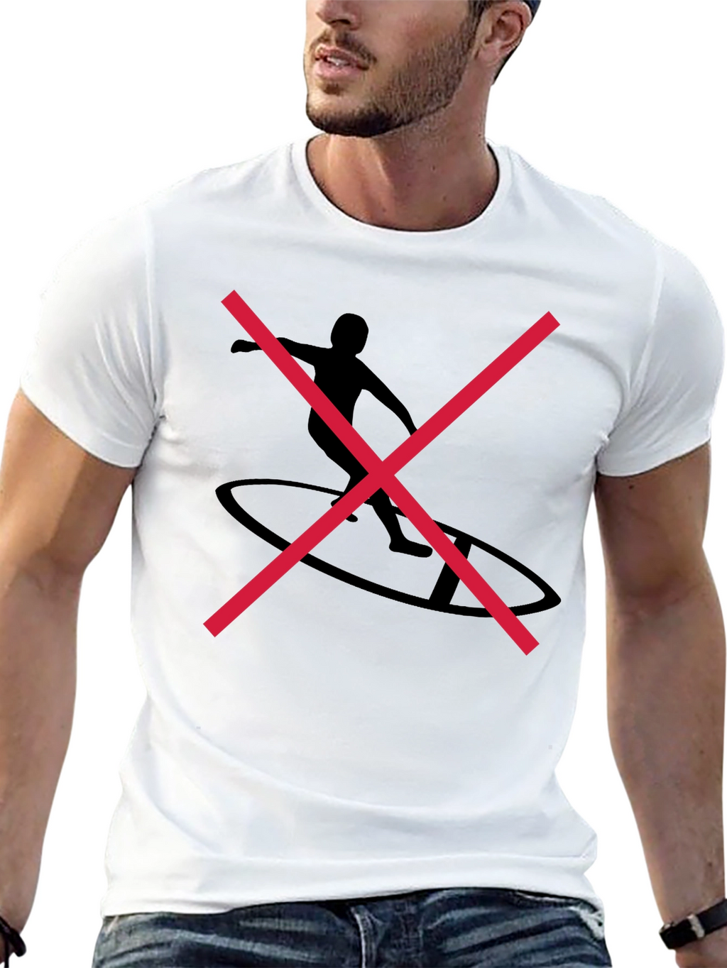 Black Graphic Tee with Surfer Silhouette