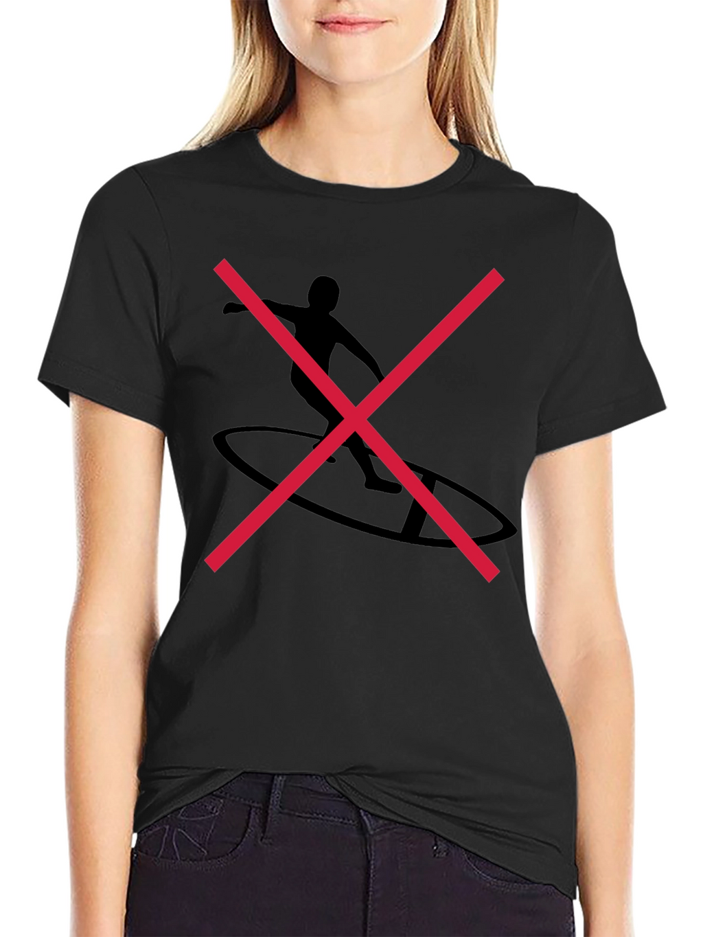 Black Graphic Tee with Surfer Silhouette