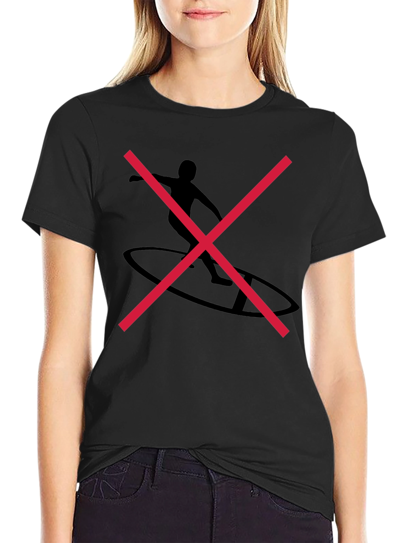Black Graphic Tee with Surfer Silhouette