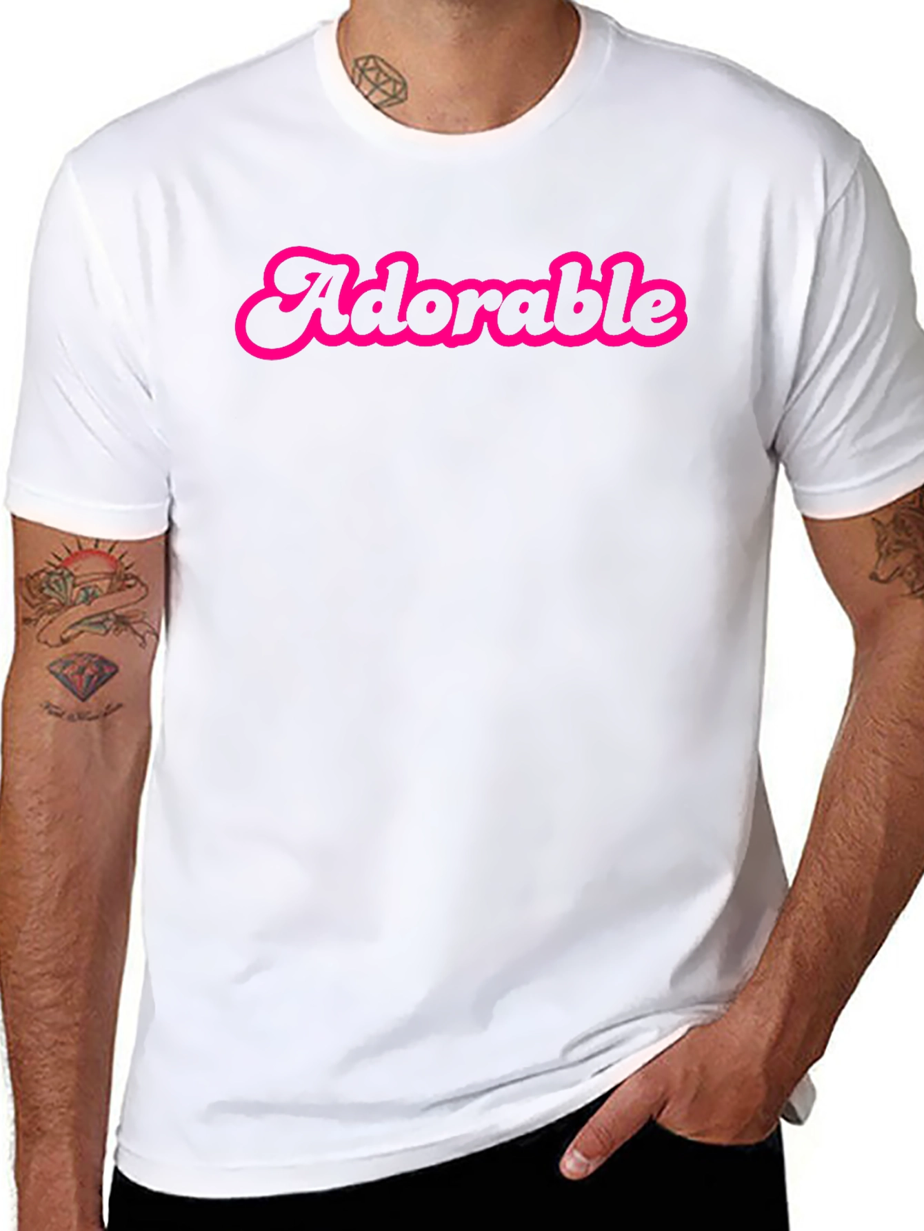 Adorable Pink Text Black Cotton Tee Shirt
