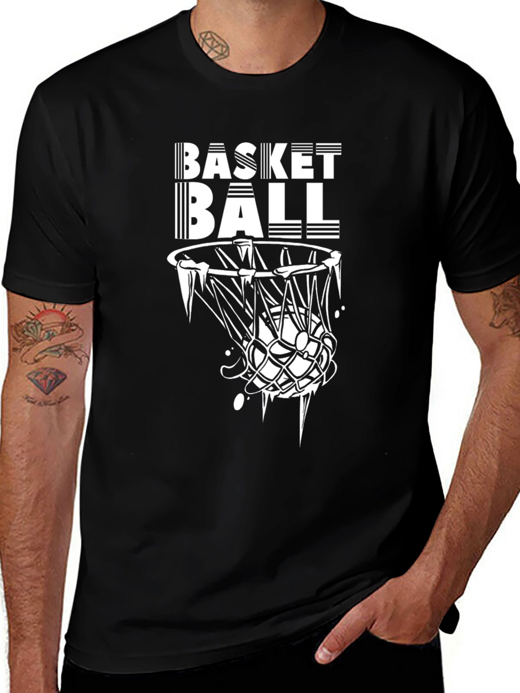 Basketball Graphic Tee - Black Cotton T-Shirt
