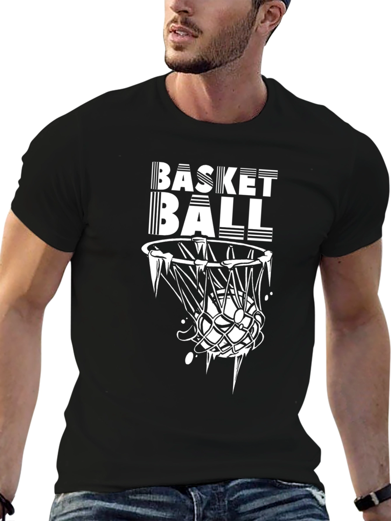 Basketball Graphic Tee - Black Cotton T-Shirt