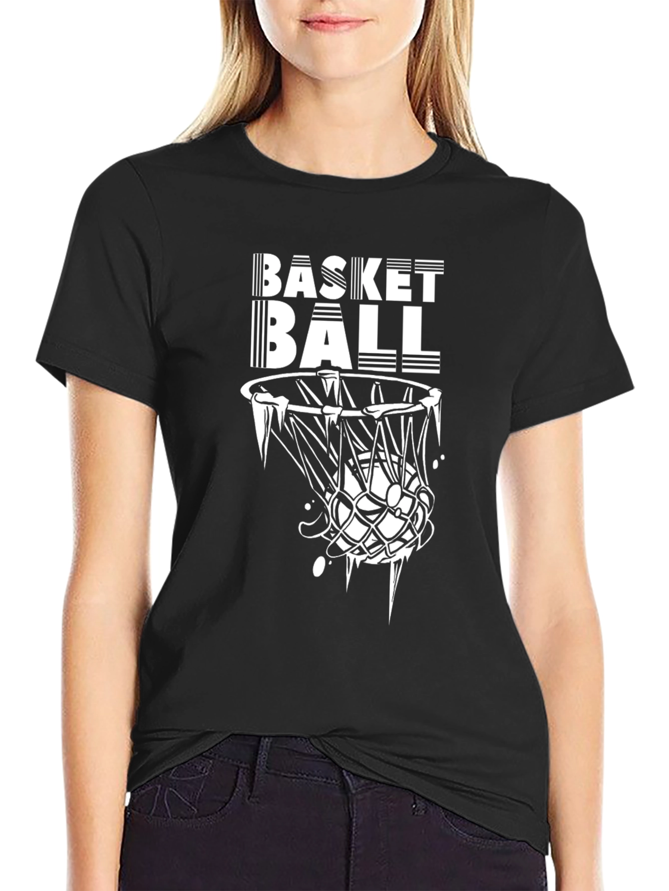 Basketball Graphic Tee - Black Cotton T-Shirt