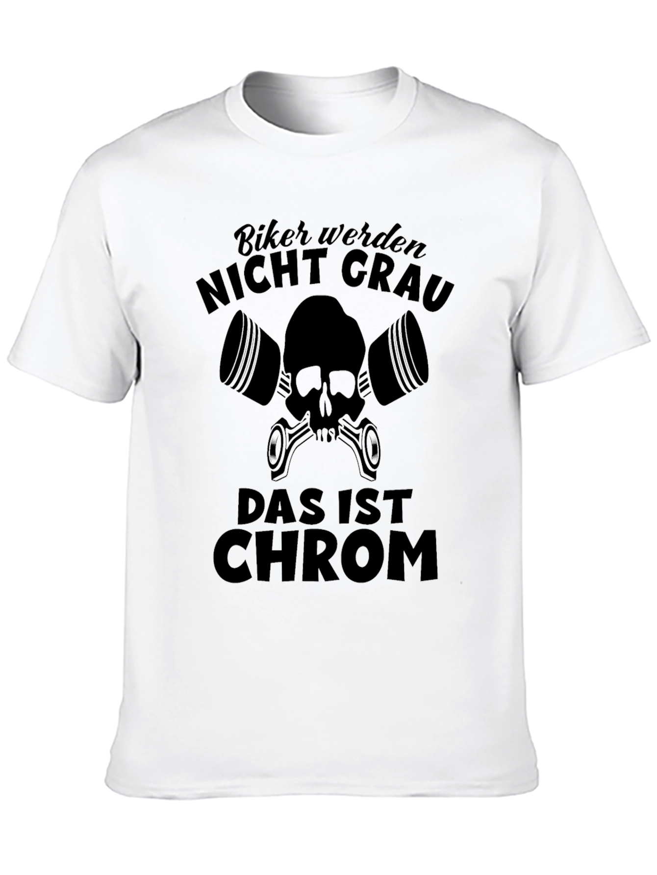 Biker Never Get Gray T-Shirt Skull & Pistons Motorcycle Design