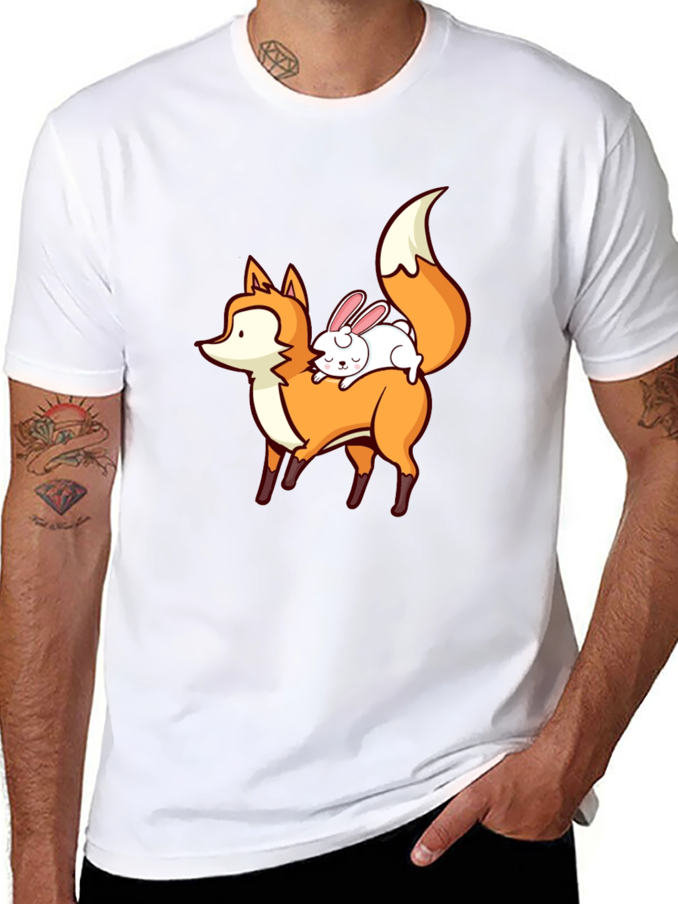 Fox & Rabbit Graphic Tee - Cute Animal T-Shirt