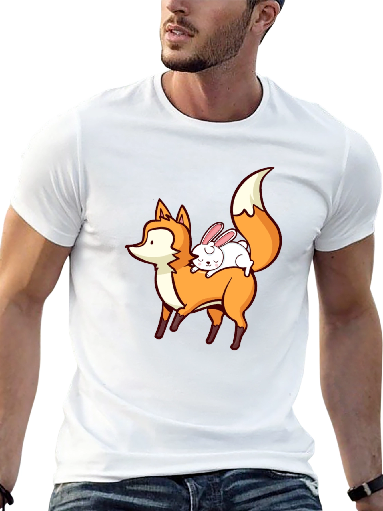 Fox & Rabbit Graphic Tee - Cute Animal T-Shirt
