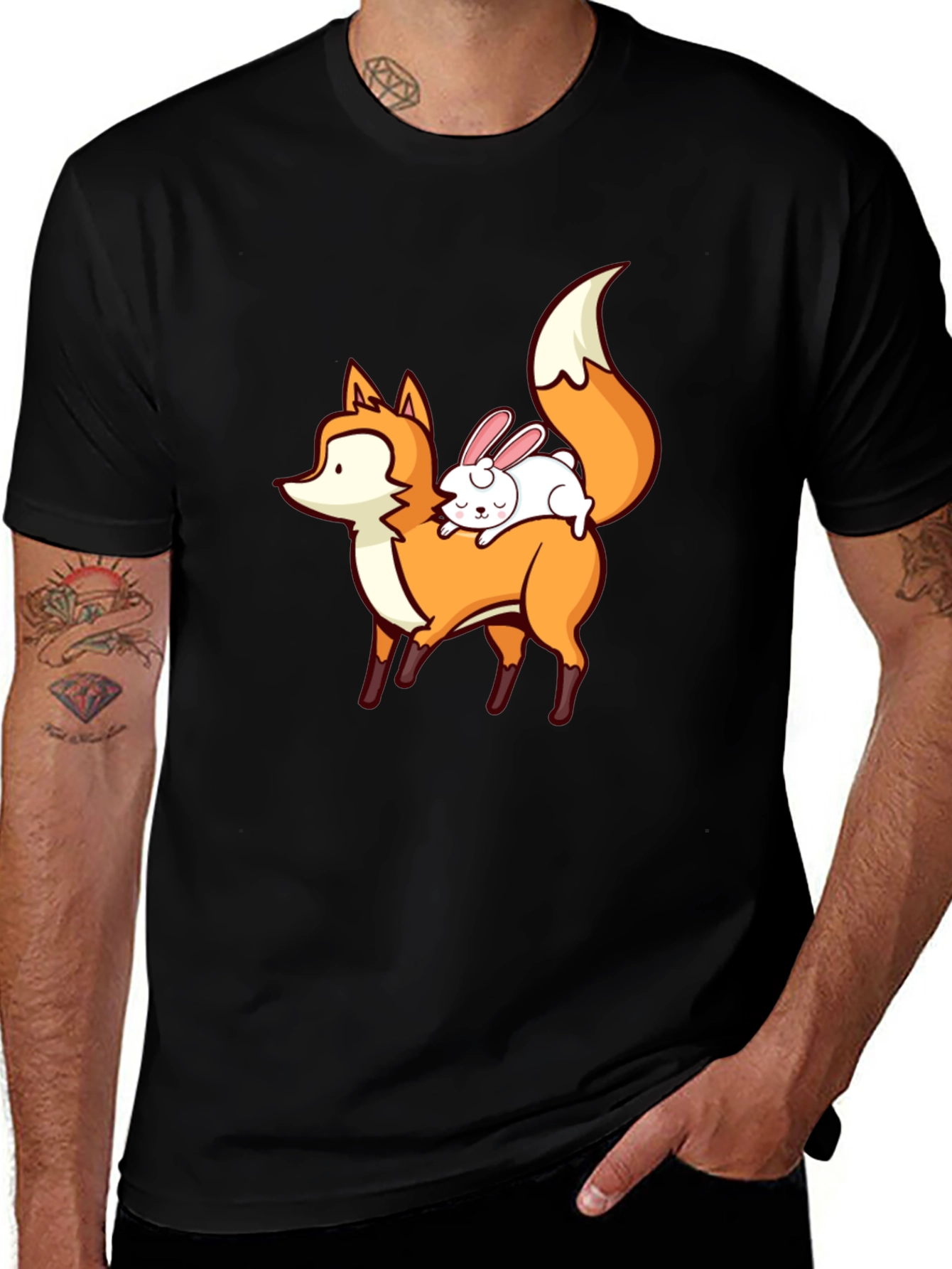 Fox & Rabbit Graphic Tee - Cute Animal T-Shirt