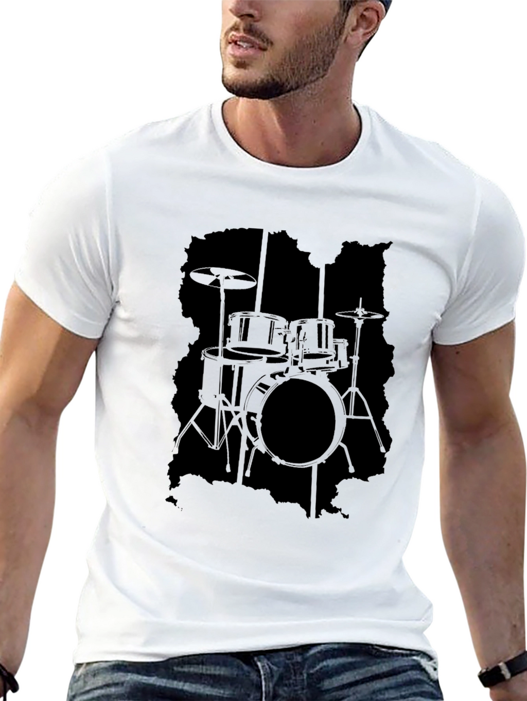 Black Drum Kit Silhouette Graphic Tee