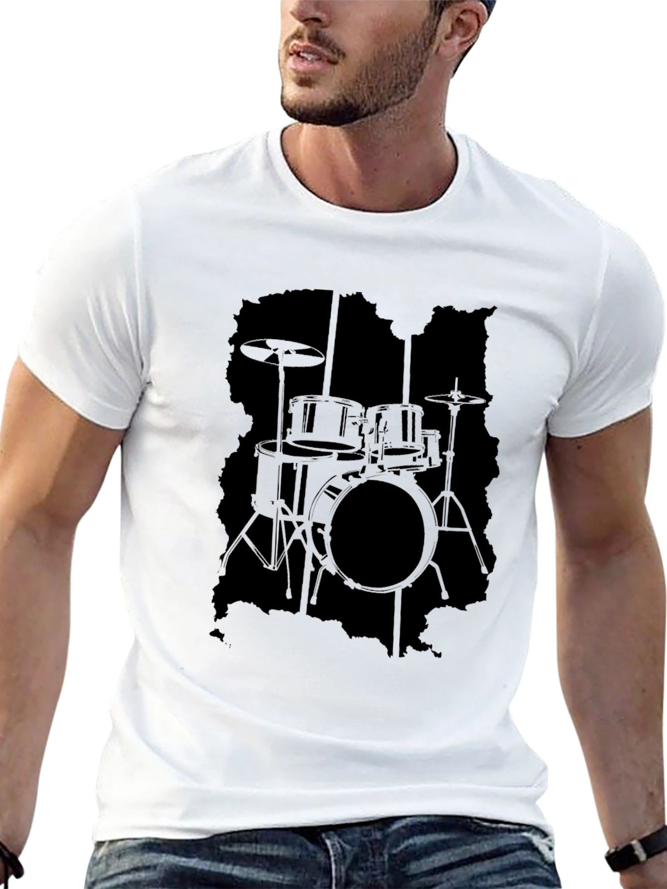 Black Drum Kit Silhouette Graphic Tee