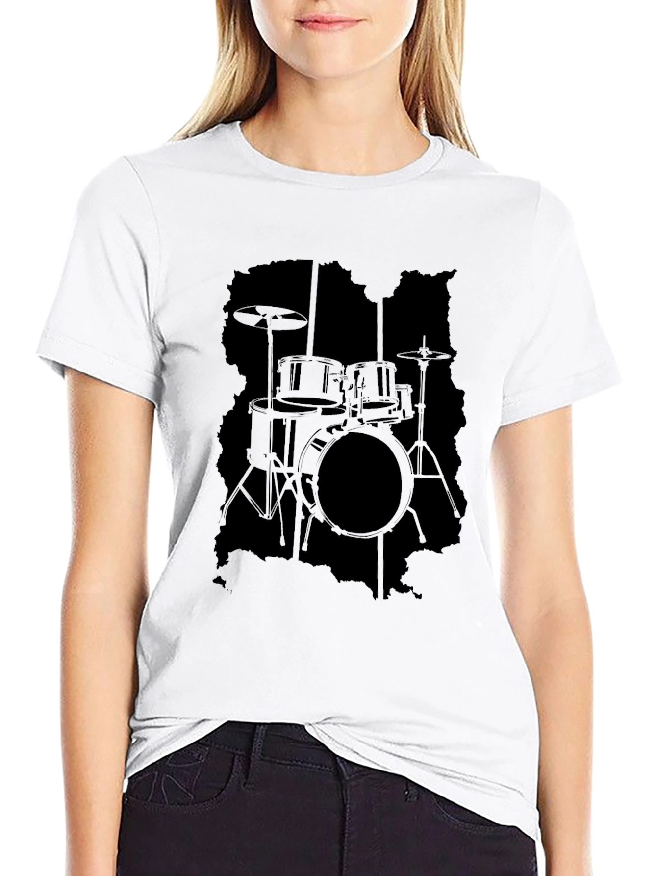 Black Drum Kit Silhouette Graphic Tee