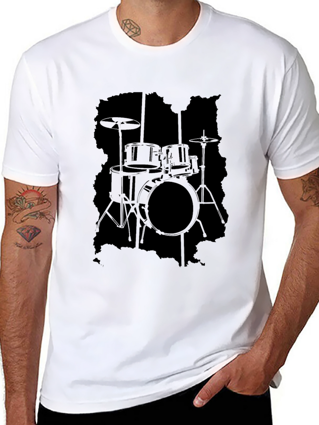 Black Drum Kit Silhouette Graphic Tee