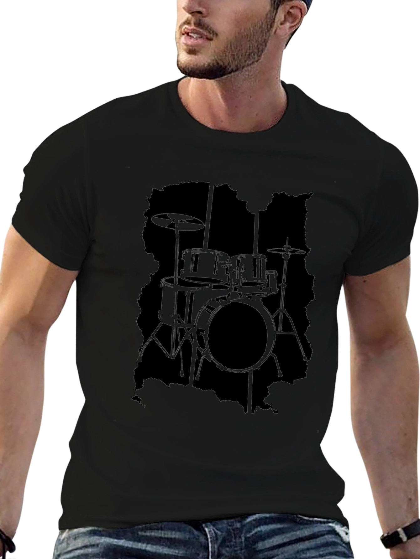 Black Drum Kit Silhouette Graphic Tee