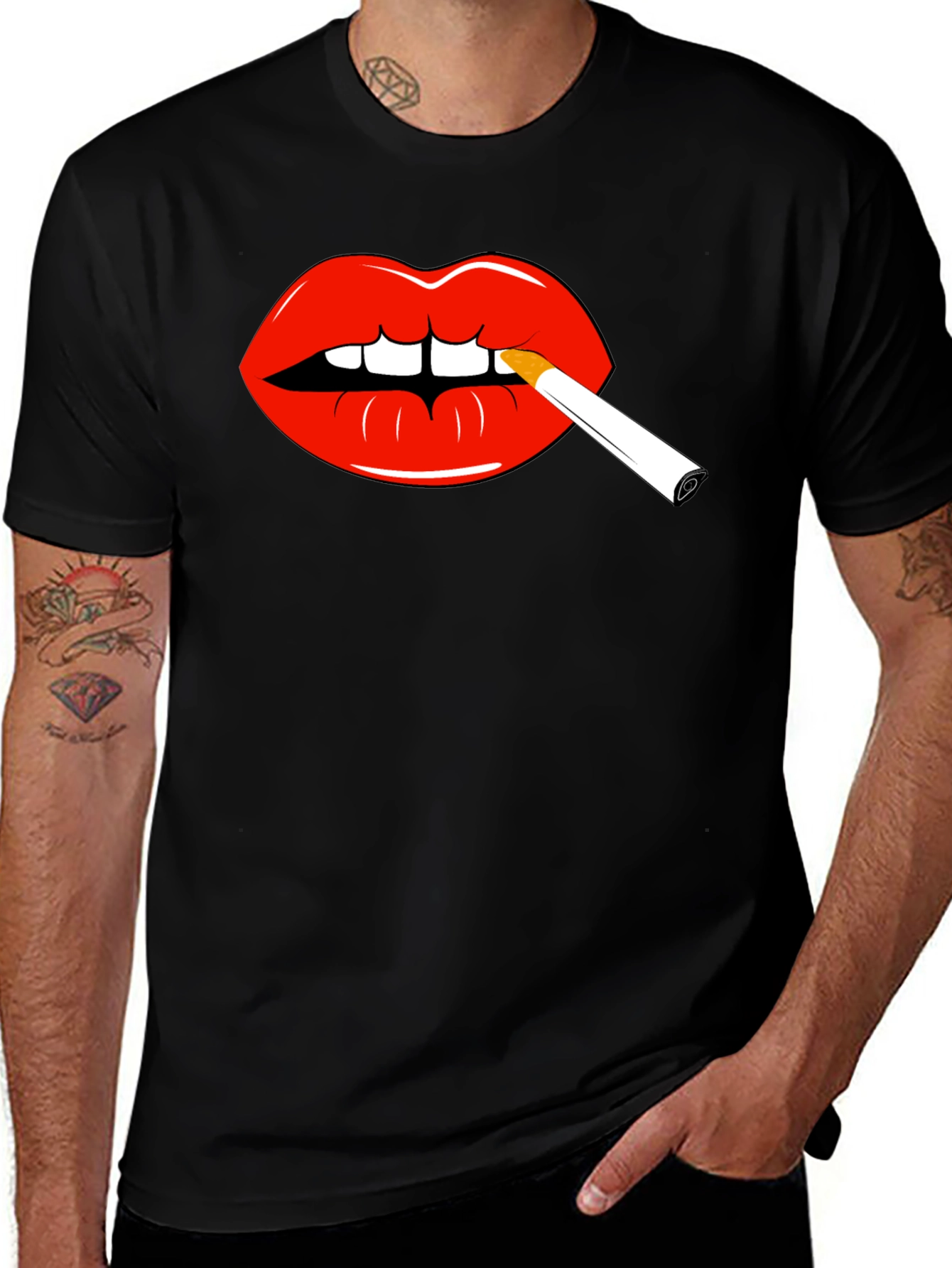 Lips Smoking Cigarette Graphic Tee - Bold Statement Shirt